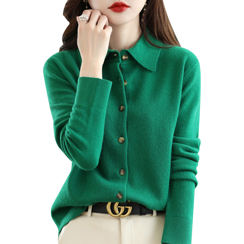 Oversized Knit Polo Collar Long Sleeve Pullover Sweater