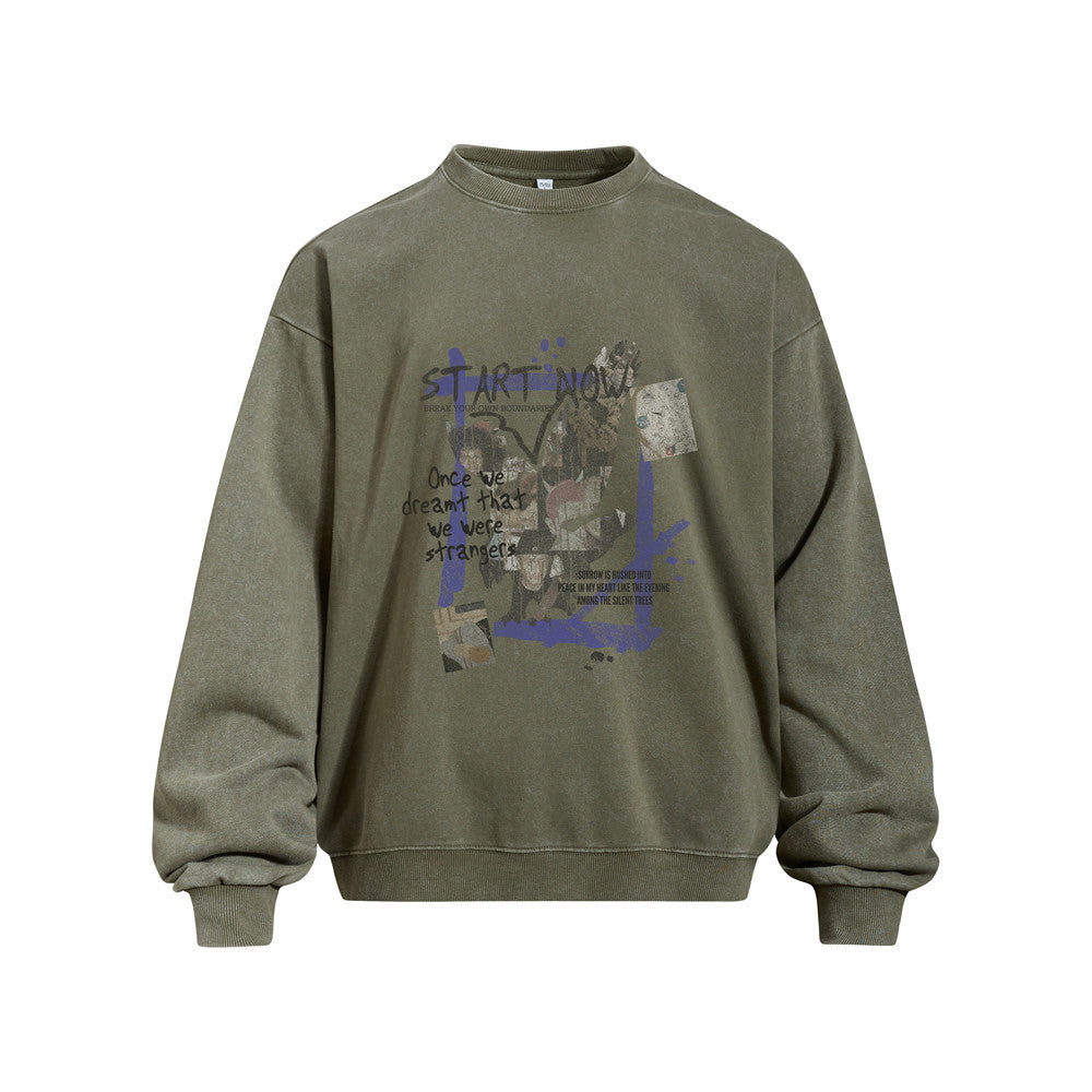 Men's Vintage Graffiti Letter Print Long Sleeve Crew Neck Hoodie