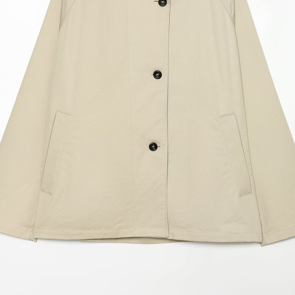 Versatile button lapel long sleeved trench coat jacket