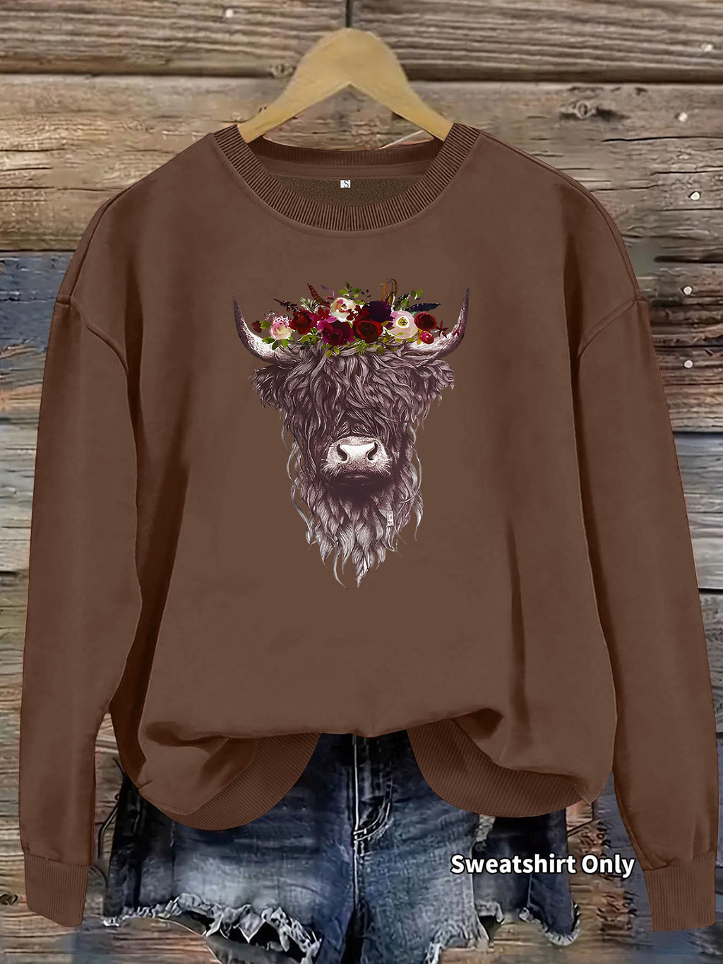 Highland Cow Rose Printed Loose Women's Velvet Hoodie