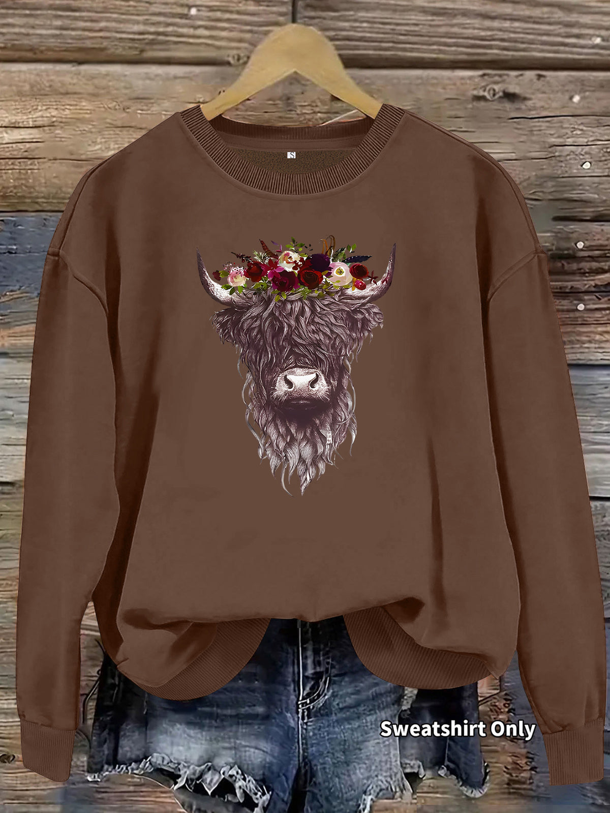 Highland Cow Rose Printed Loose Women's Velvet Hoodie