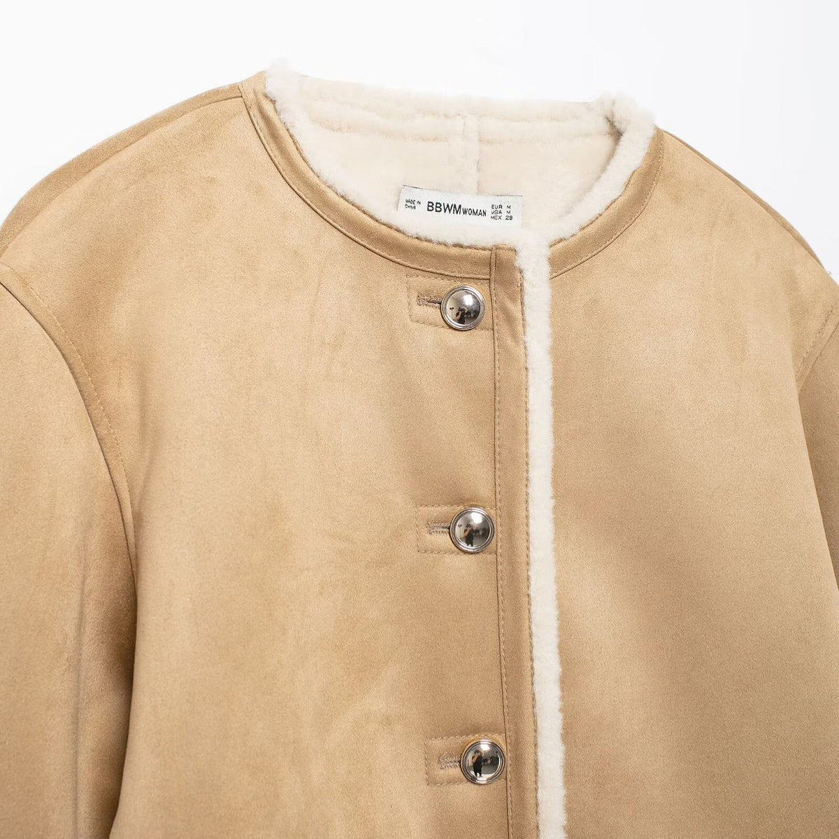 Faux Suede Reversible Round Neck Oversized Jacket