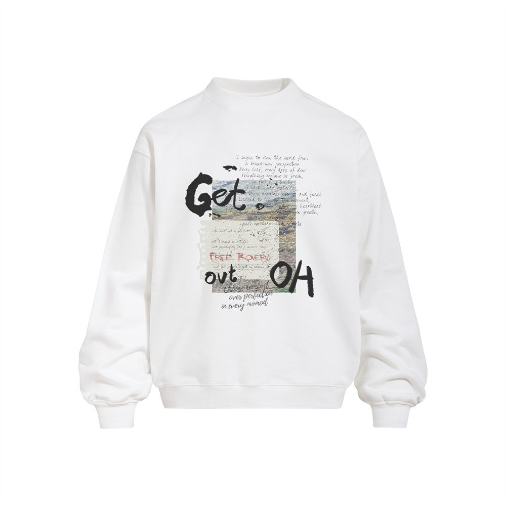 Men's Streetwear Graffiti Letter Print Long Sleeve Crew Neck Pullover Sweatshirt