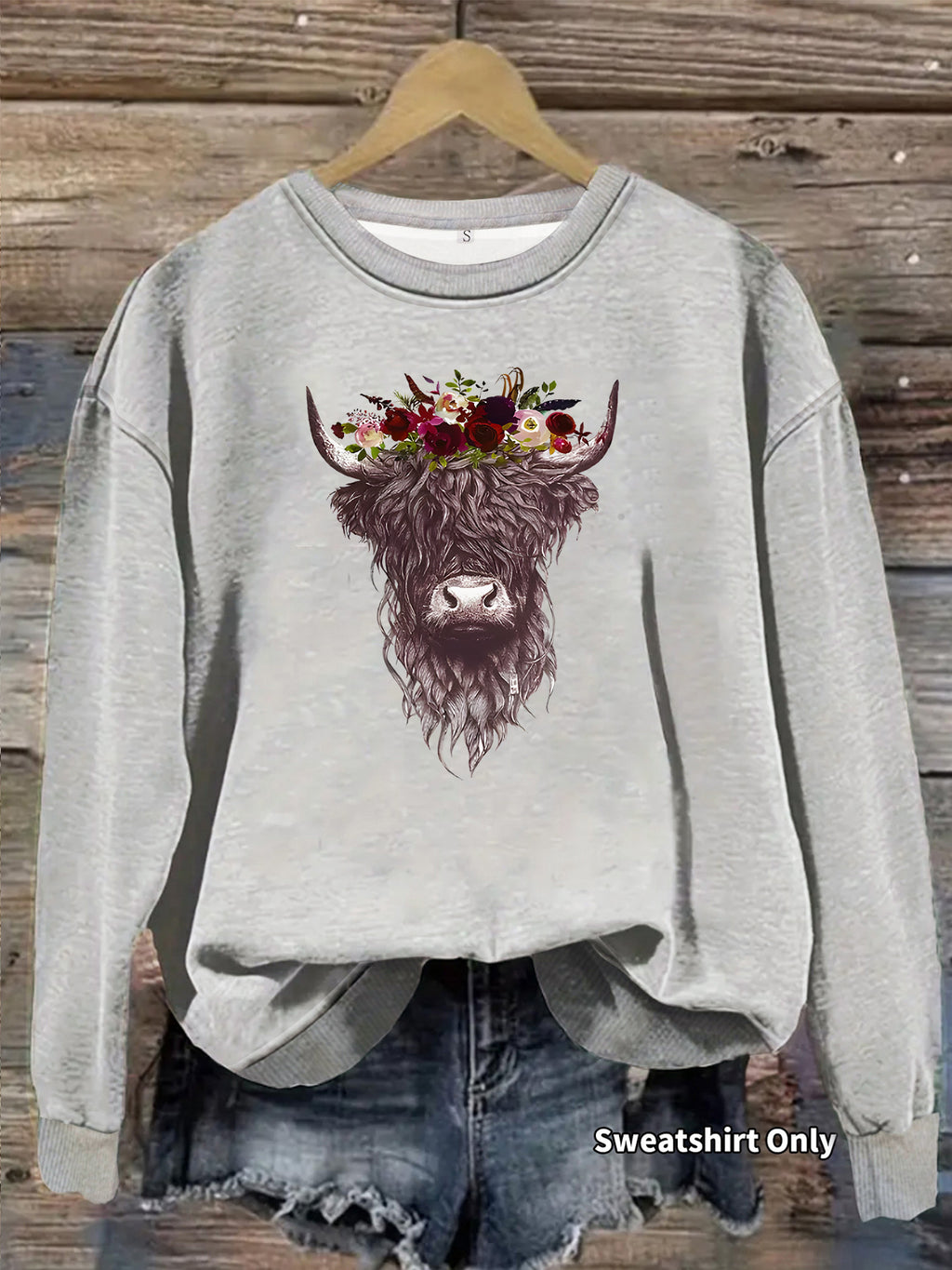 Highland Cow Rose Printed Loose Women's Velvet Hoodie