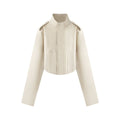 Solid color stand up collar fishbone PU leather short jacket