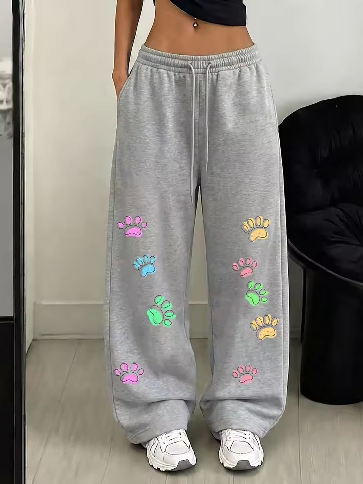 Print Wide Leg Drawstring Sweatpants