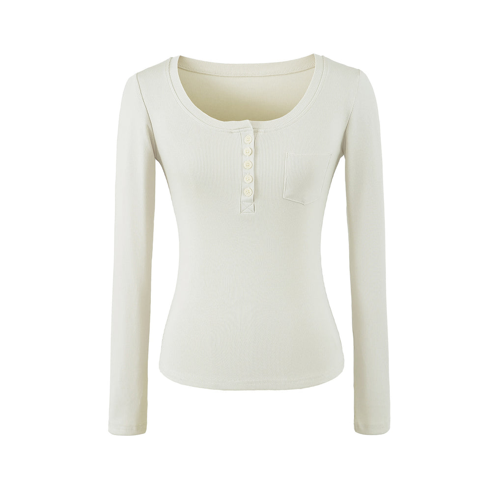 Minimalist Slim Fit Long Sleeve U-Neck T-Shirt