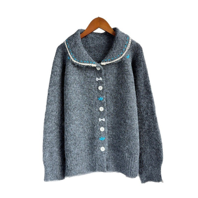 Collar lace edged sweater
