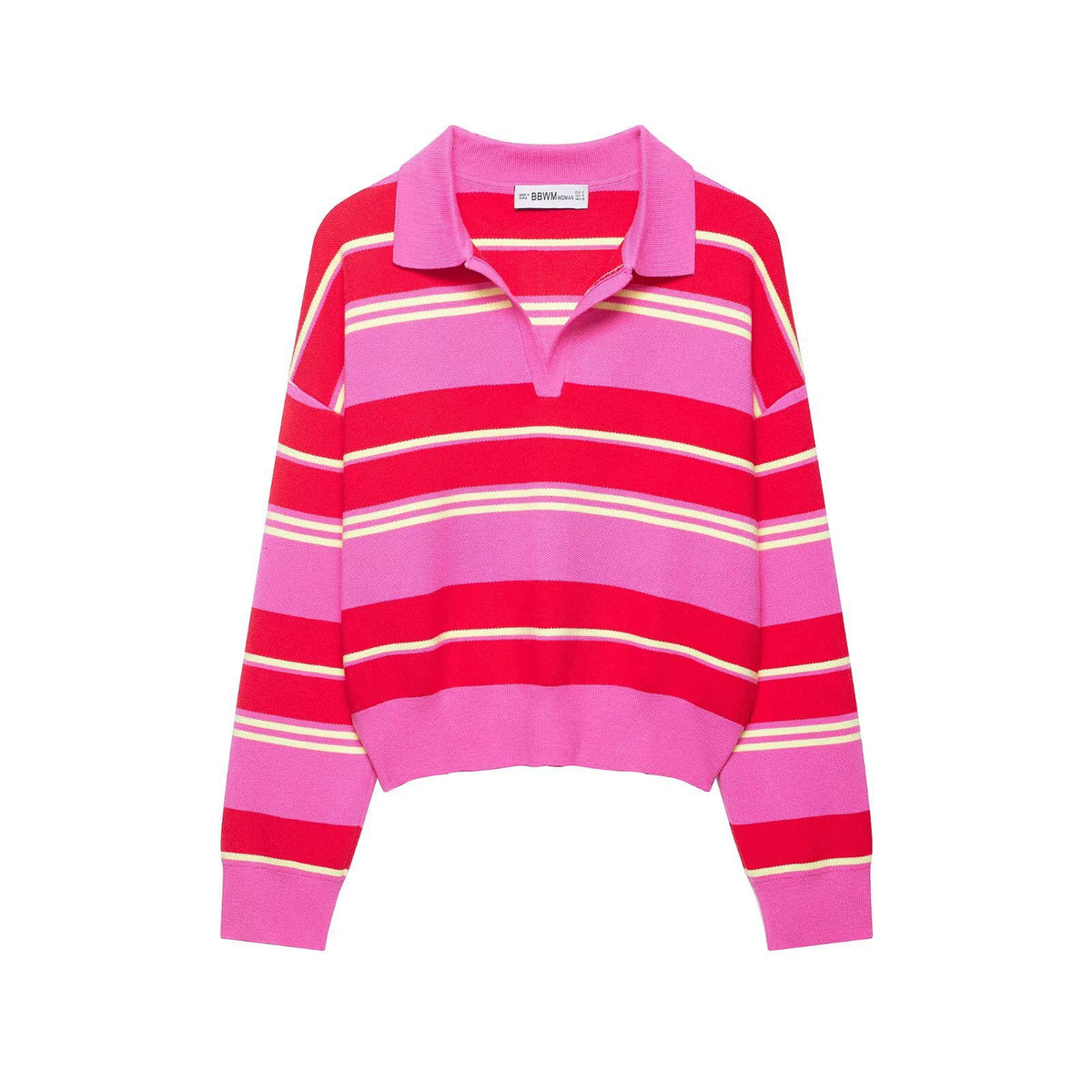Elegant Contrast Stripe Knit Cardigan Women's Top with Lapel Collar Slimming Fit