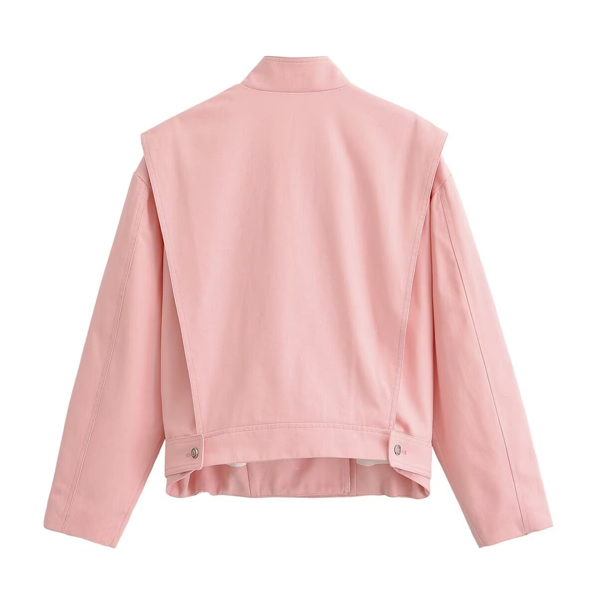 Simple and versatile long sleeved stand up collar breasted short jacket