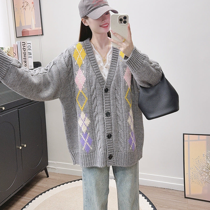 Lingge loose long sleeved sweater