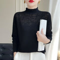 Women's Elegant Splicing Long Sleeve Organza Lace Trim Collar Thin Knit Top
