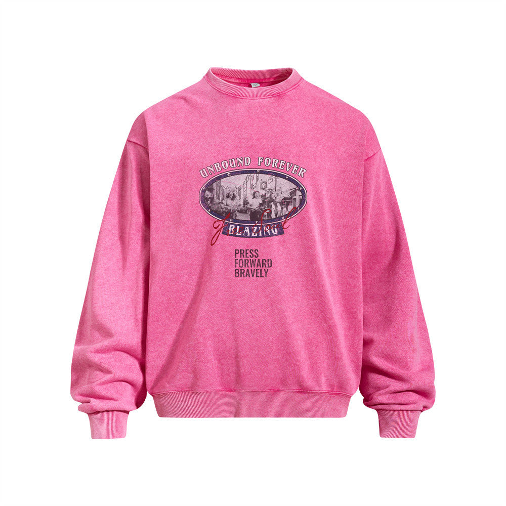 Vintage  Oversized Long Sleeve Round Neck Washed Graphic Men's Sweatshirt