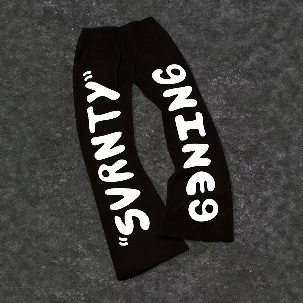 Dark Gothic Letter Print Loose Wide-leg Drawstring Unisex Sweatpants