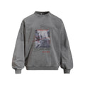 Retro Character Graphic Print Distressed Wash Long Sleeve Crew Neck Men's Loose Casual Sweatshirt