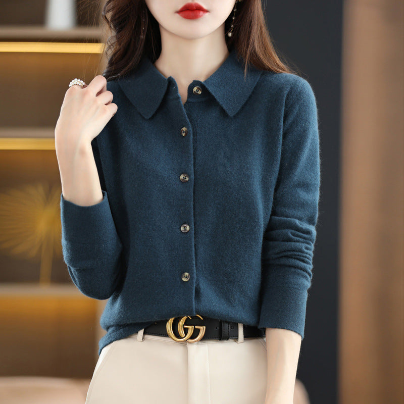 Oversized Knit Polo Collar Long Sleeve Pullover Sweater