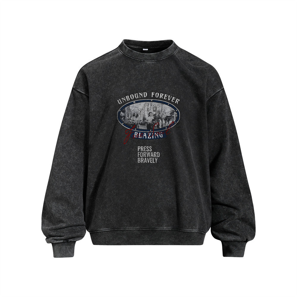 Vintage  Oversized Long Sleeve Round Neck Washed Graphic Men's Sweatshirt