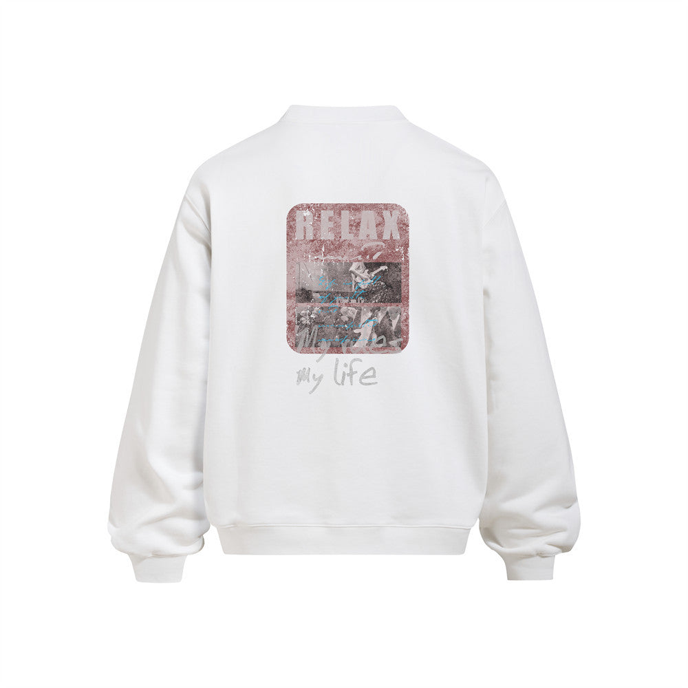 Men's  Rap Guitar Portrait Print Crewneck Sweatshirt, Loose Fit Heavyweight Casual Pullover
