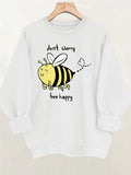 Bee pattern printed round neck fleece hoodie