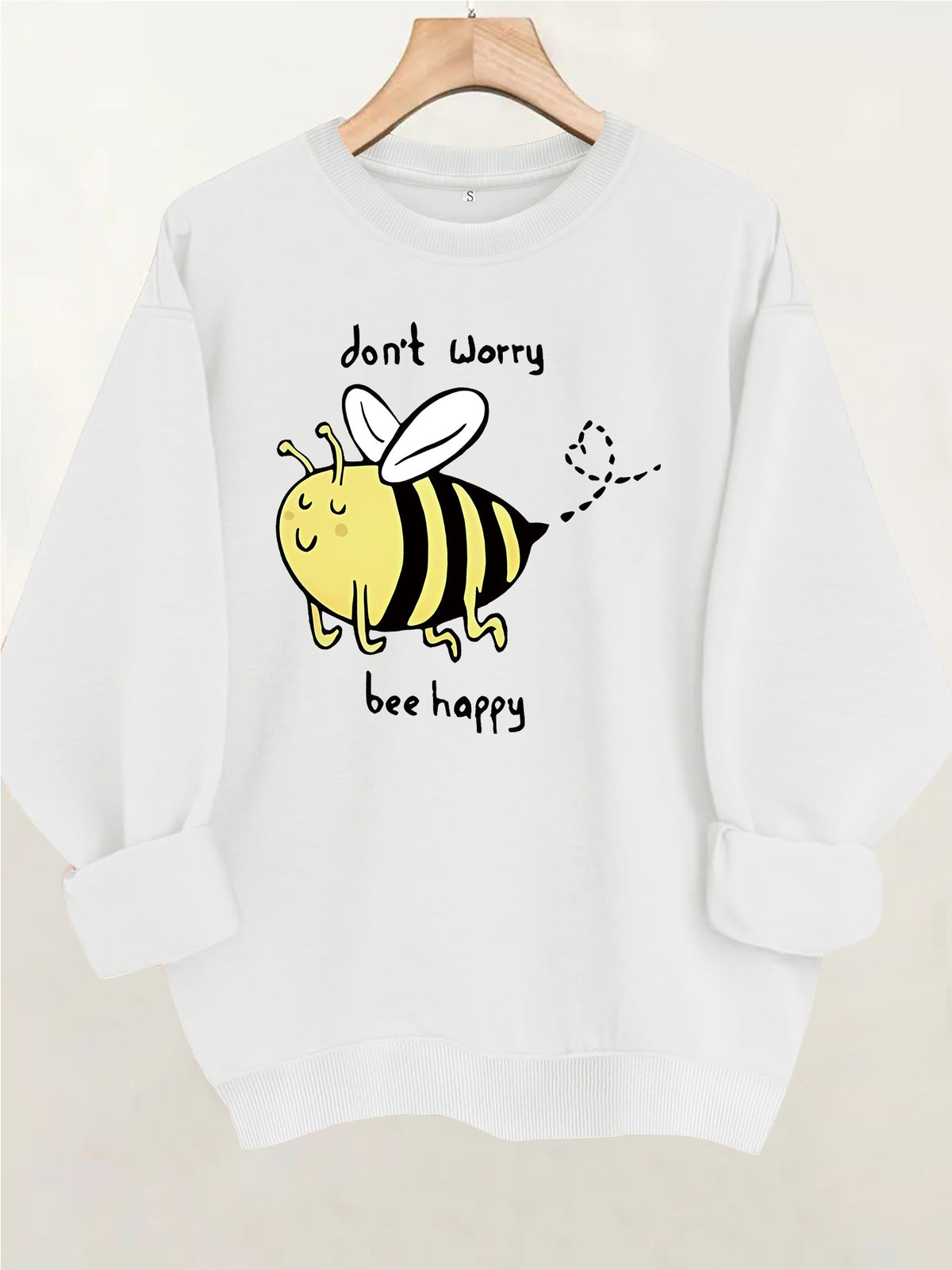Bee pattern printed round neck fleece hoodie