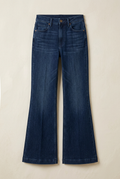 AI-generated style example of women's high-rise dark indigo flared jeans